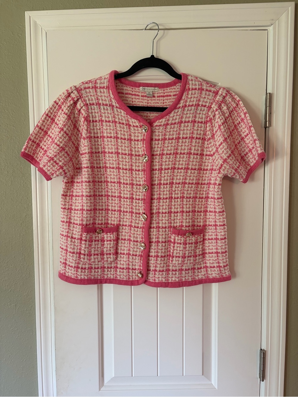 Cato Pink & White Tweed Short-Sleeve Jacket